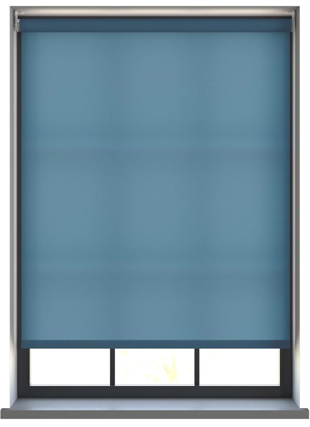 Our Burst Pastel Blue dimout roller blind in the bedroom window.