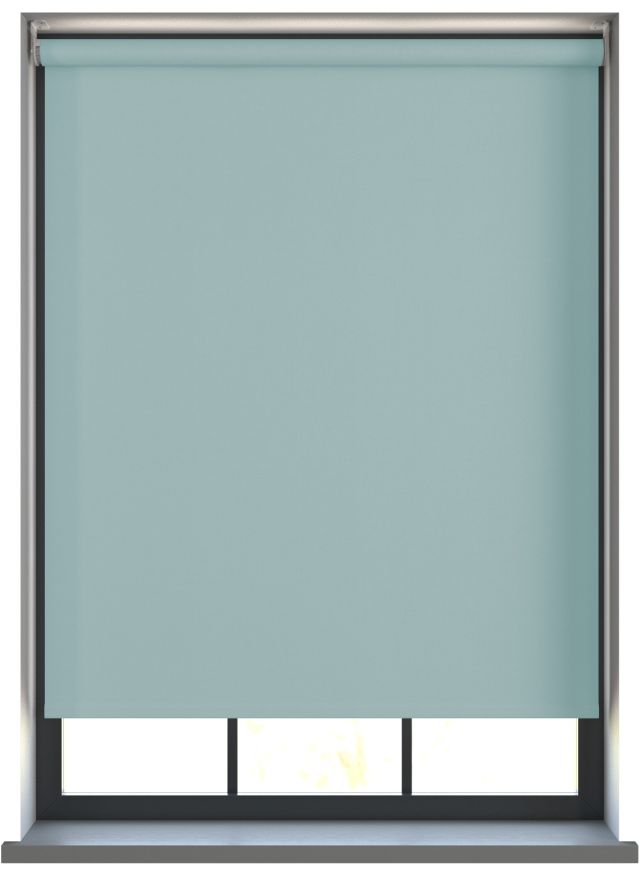 Our Amor Baby Blue Roller blind in a kitchen window.